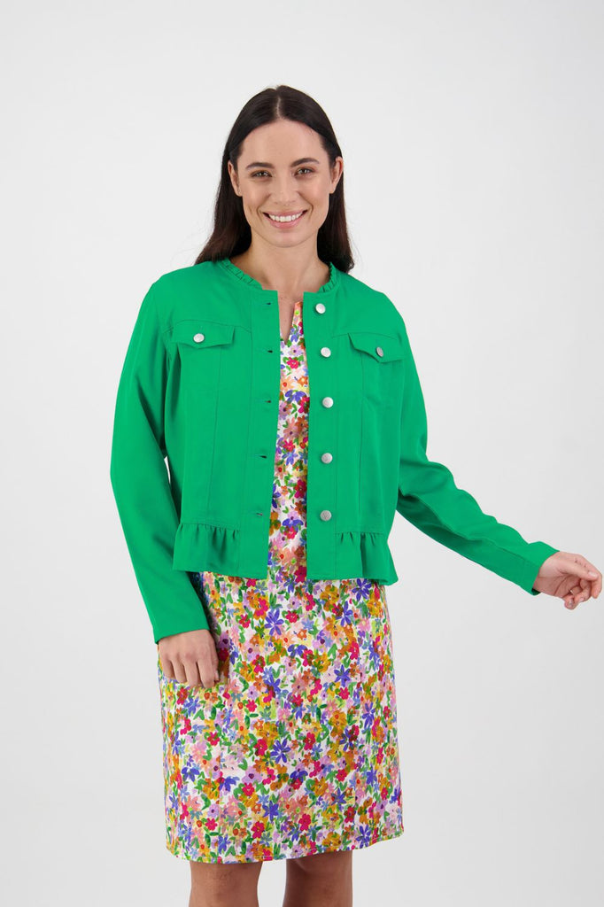 Vassalli Tencil Jacket With Frill | Kelly Green_Silvermaple Boutique