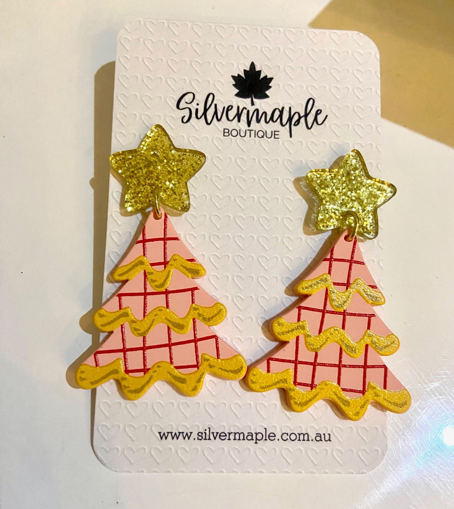 Silvermaple Collection Gifts - Sparkling Christmas Tree Earrings | Pink/Yellow - Earrings - Silvermaple Boutique 
