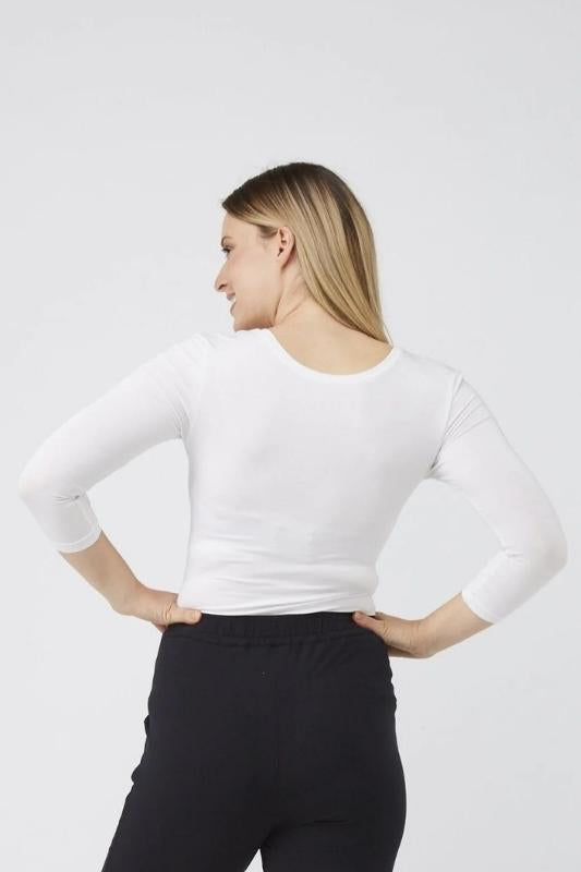 Tani 3/4 Sleeve Scoop Top | White 79245_Silvermaple Boutique