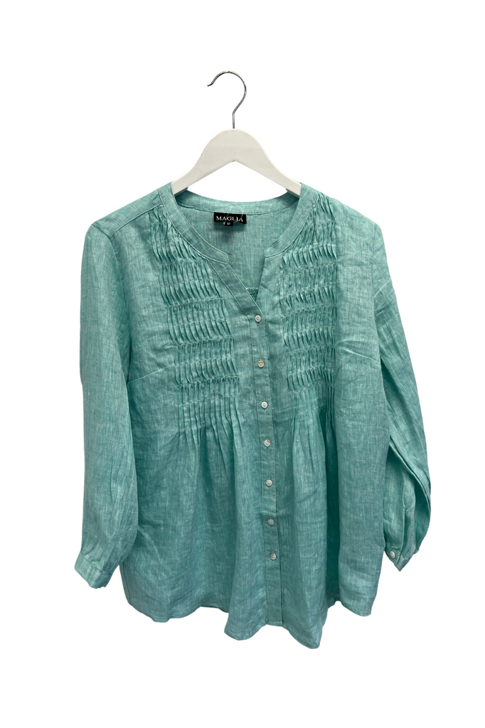 Maglia Pintuck Shirt 3/4 Sleeve | Emerald | Silvermaple Boutique