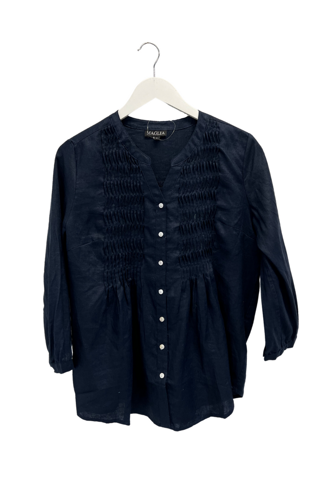 Maglia Pintuck Shirt 3/4 Sleeve | Navy Silvermaple Boutique 