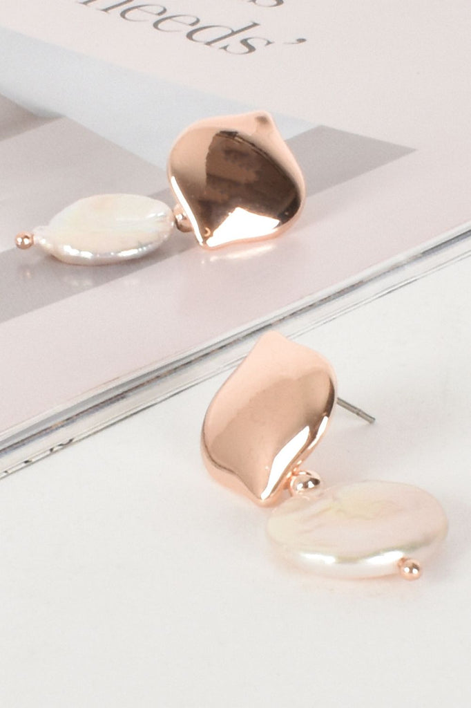 Adorne Button Top Pearl Drop Earrings | Rosegold_Silvermaple Boutique