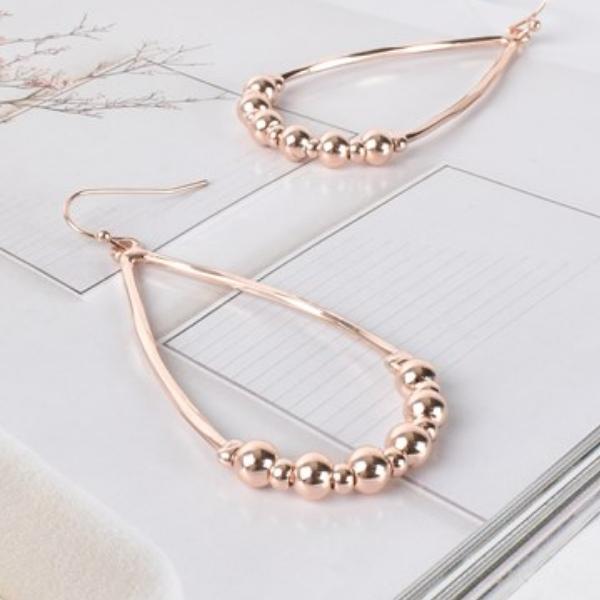 Adorne Ball Detail Oval Drop Hook Earrings | Rose_Silvermaple Boutique