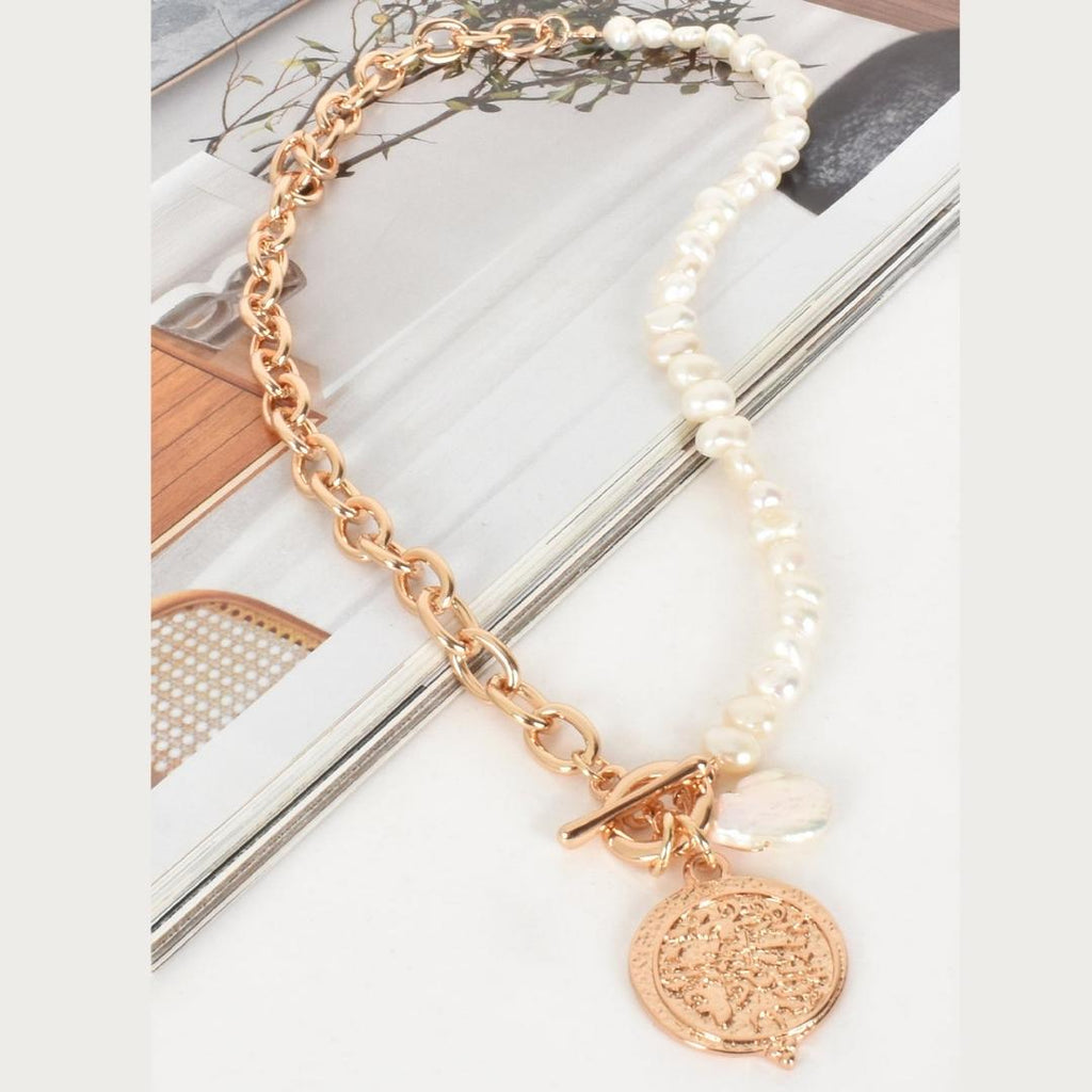 Adorne Half Pearl Charm Cluster Necklace | Cream / Gold_Silvermaple Boutique
