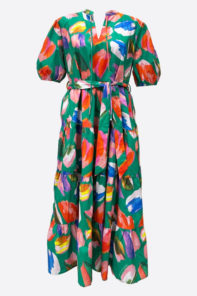 Fashion Express Tiered Print Dress | Green Paint_Silvermaple Boutique