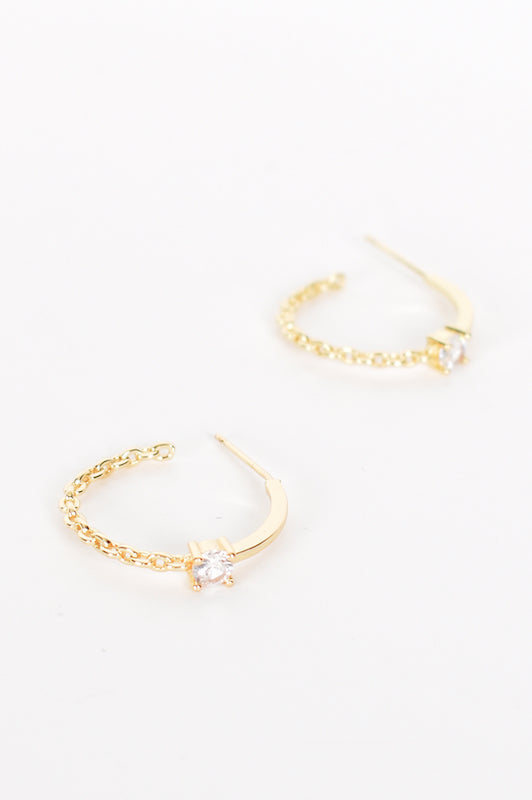 Adorne Mini Chain & Diamante Hoop Earrings | Gold / Crystal_Silvermaple Boutique