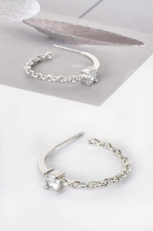 Adorne Mini Chain & Diamante Hoop Earrings | Silver / Crystal_Silvermaple Boutique