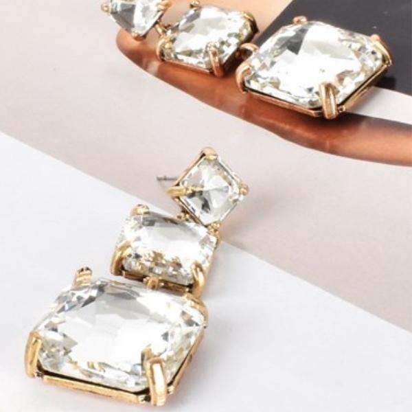 Adorne Modern Cocktail Jewel Drop Earrings | Gold_Silvermaple Boutique