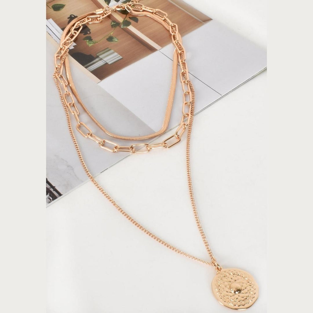 Adorne Patterned Medallion Layer Necklace | Gold / Cream_Silvermaple Boutique