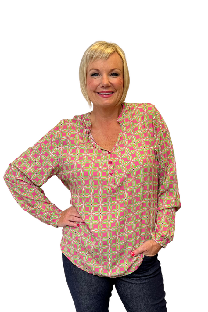  Lara Shirt | Geometric Pink - Silvermaple Boutique