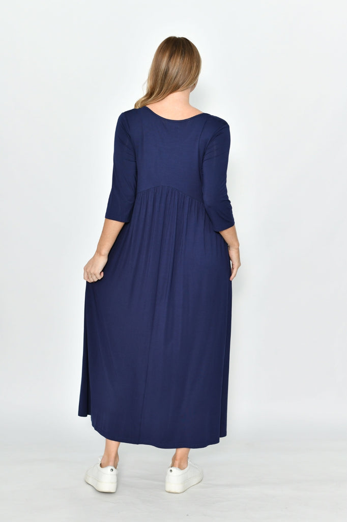 Fashion Express Draped Jersey Maxi Dress with Side Pockets | Navy_Silvermaple Boutique