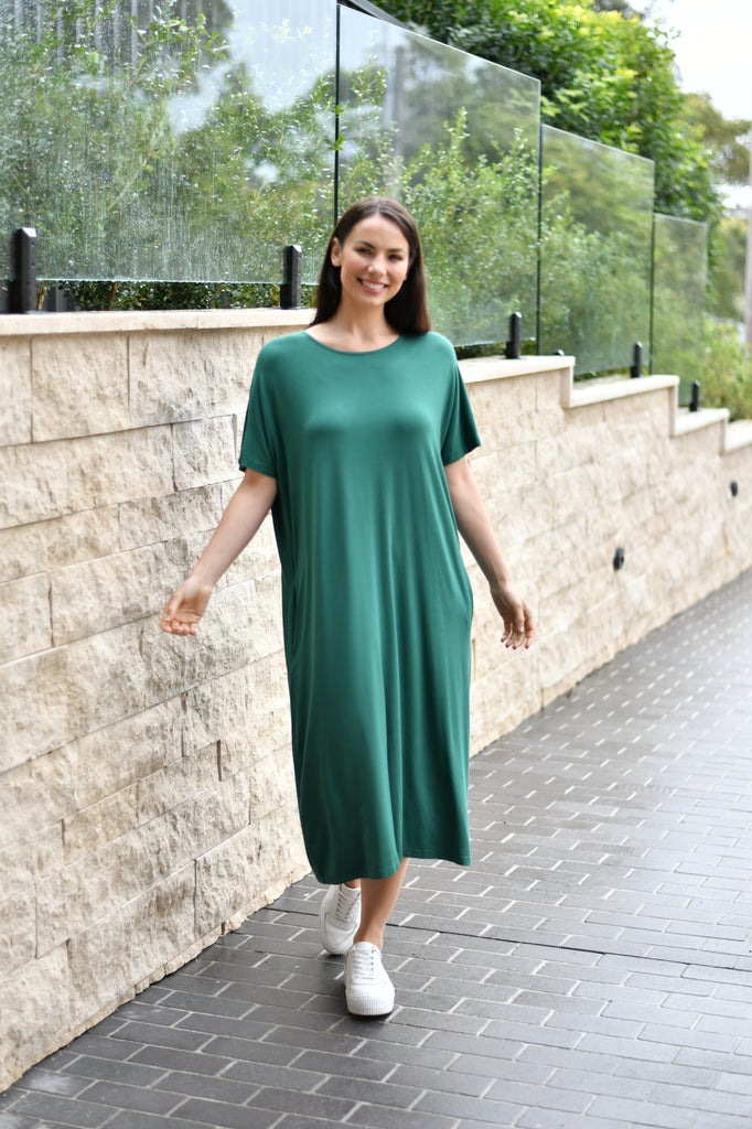 CALi&Co Basic Pocket Jersey Dress | Green_Silvermaple Boutique