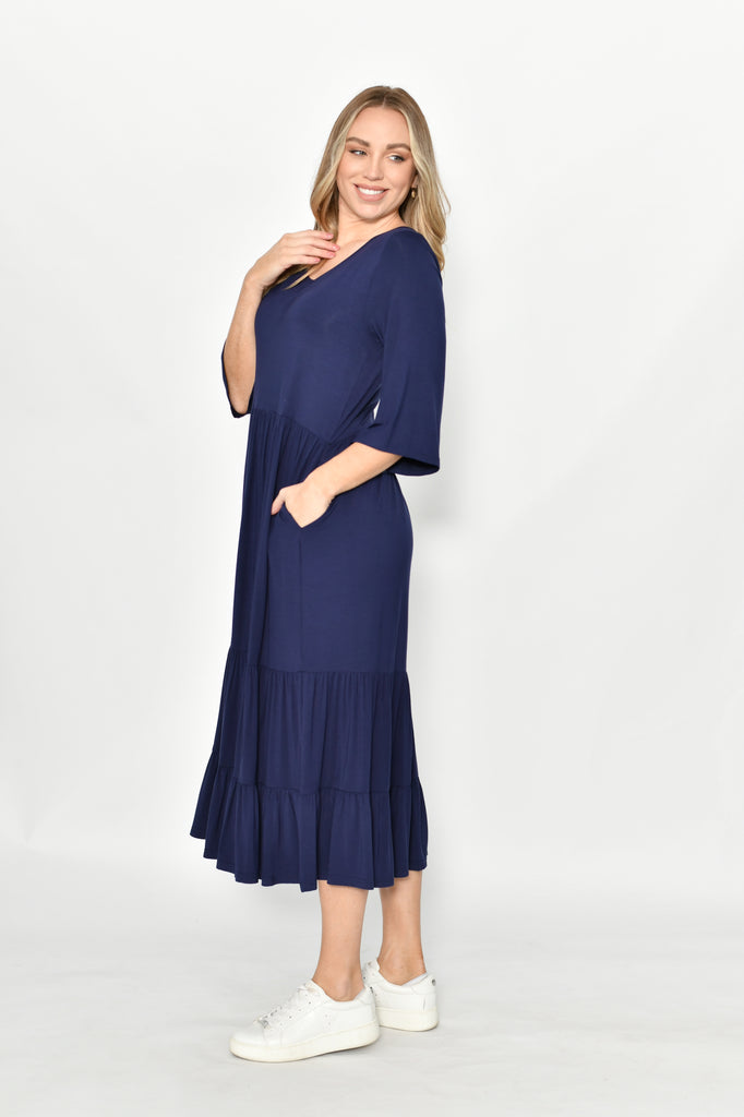 CALi&Co Basic Pocket Jersey Dress | Navy_Silvermaple Boutique